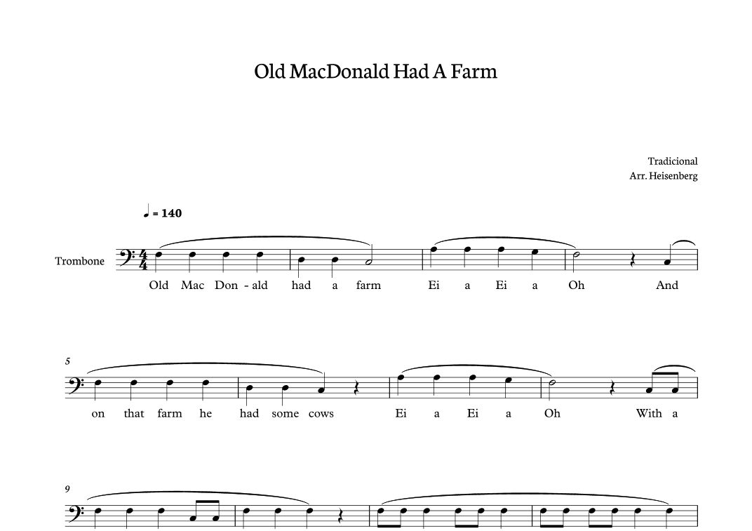 Old MacDonald had a farm for Trombone (arr. Heisenberg)