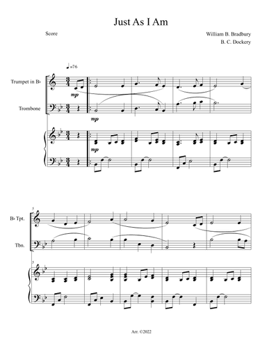 Just As I Am (Trumpet and Trombone Duet with Piano) (arr. B. C. Dockery)