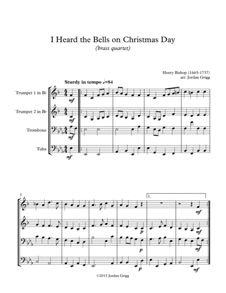 I Heard the Bells on Christmas Day (brass quartet) (arr. Jordan Grigg)