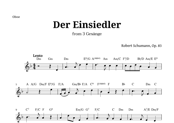 Der Einsiedler by Schumann for Oboe and Chords (arr. Langanho)