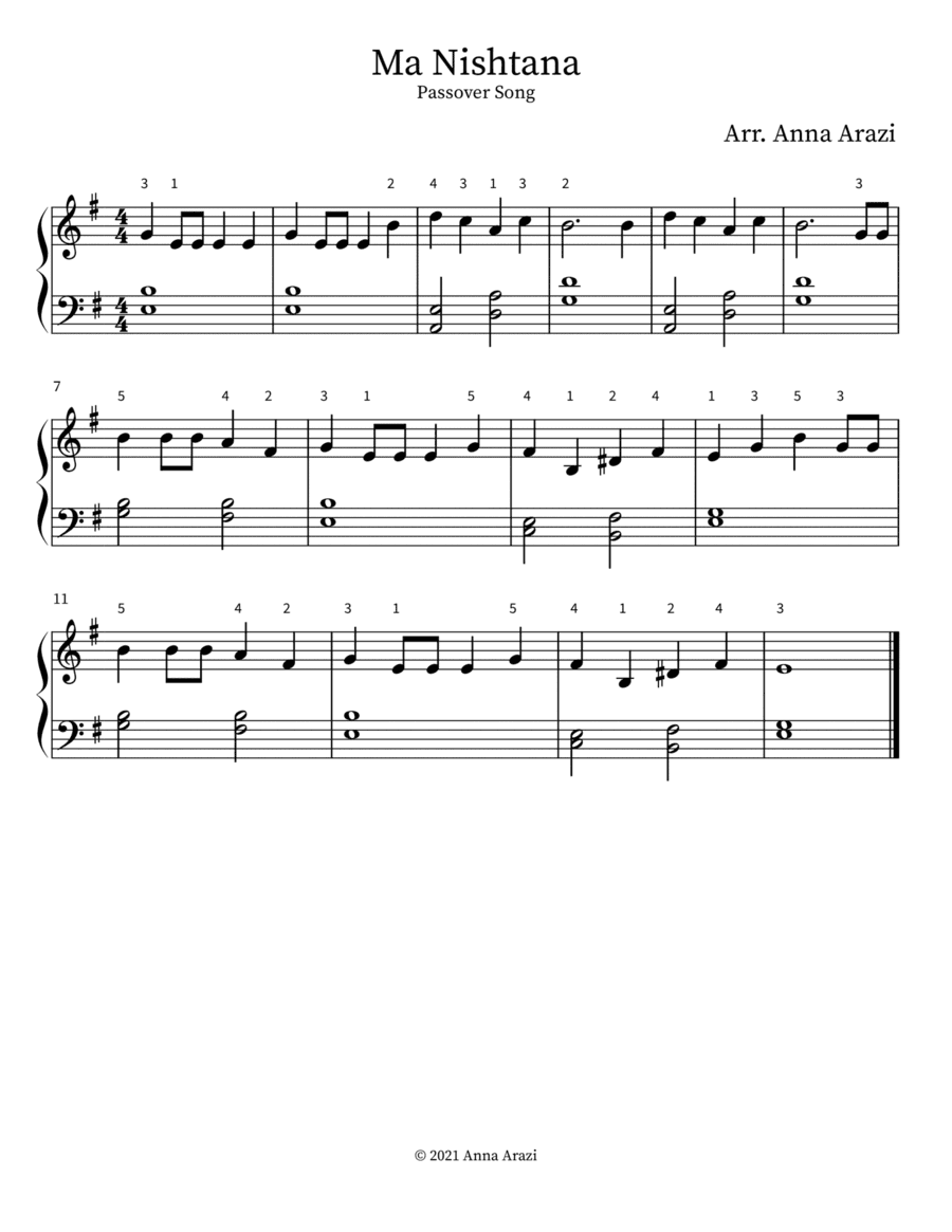 Ma Nishtana (arr. Anna Arazi)