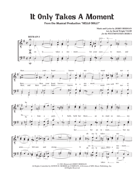 It Only Takes A Moment (arr. David Wright)