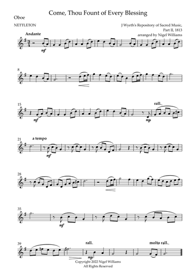 Come, Thou Fount of Every Blessing, for Oboe and Bassoon (arr. Nigel Williams)