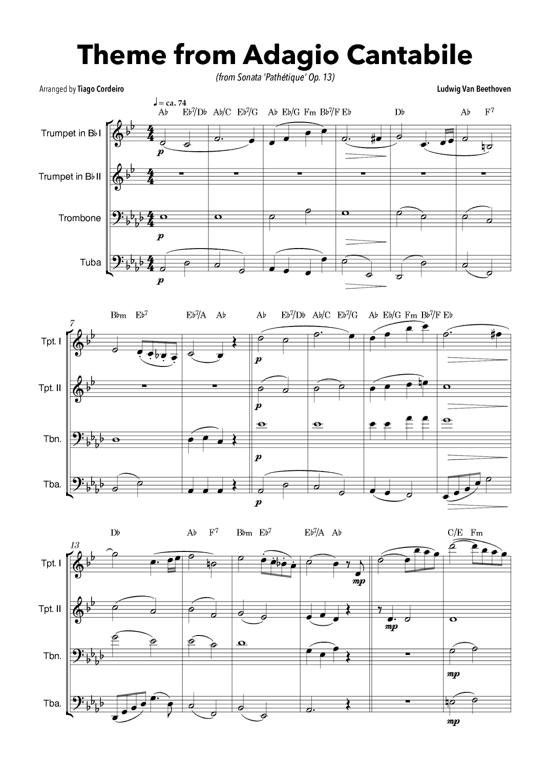 Theme From Adagio Cantabile (from Sonata 'Pathétique' Op.13) (arr. Tiago Cordeiro)