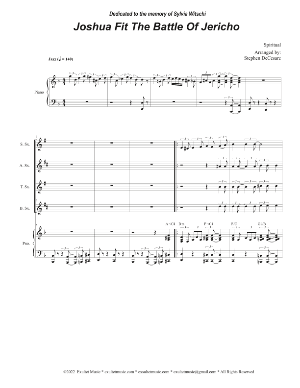 Joshua Fit The Battle of Jericho (Saxophone Quartet and Piano) (arr. Stephen DeCesare)