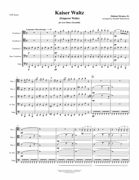 Kaiser Waltz (Emperor Waltz) for 5-part Low Brass Ensemble (arr. Randall Malmstrom)