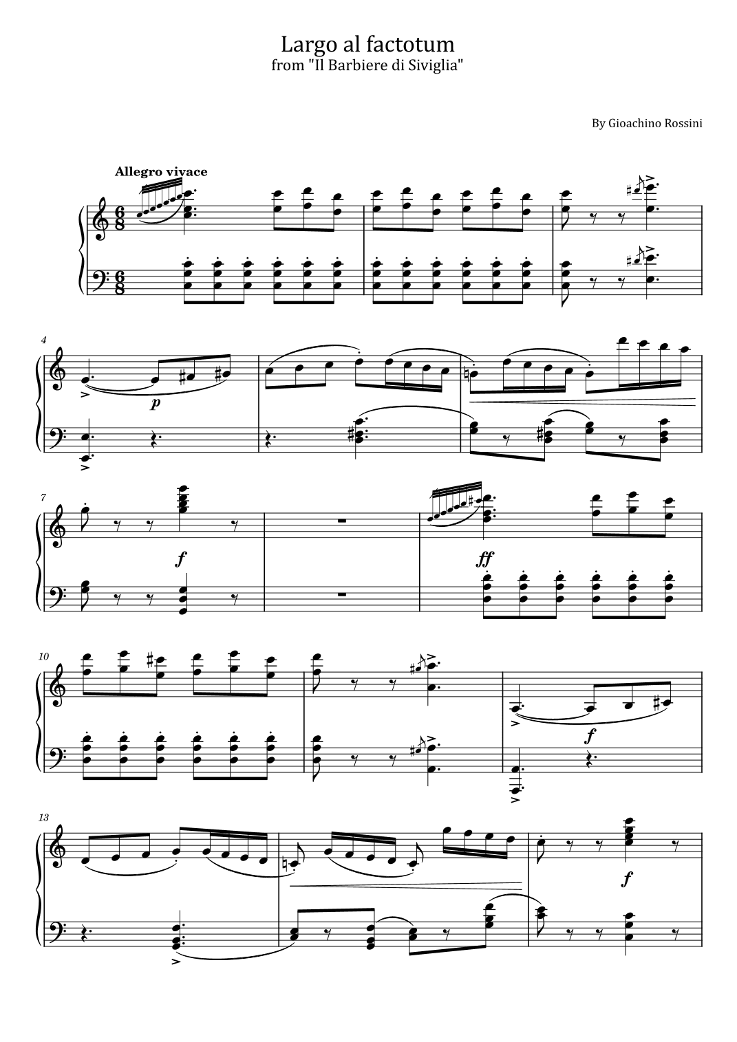 Rossini - Largo al factotum - from "Il Barbiere di Siviglia" - For Piano and Voice With Lyrics (arr. poon)
