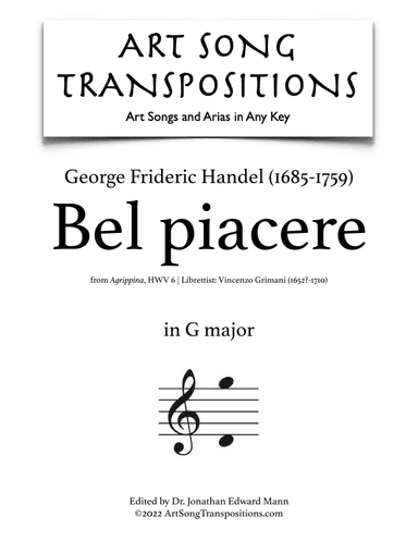 HANDEL: Bel piacere (transposed to G major and G-flat major) (arr. ArtSongTranspositions.com)