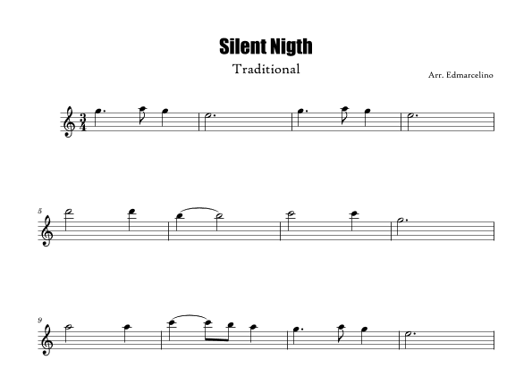 Piccolo Sheet Music for Christmas Song "Silent Nigth" to Intermediate (arr. Edmarcelino)