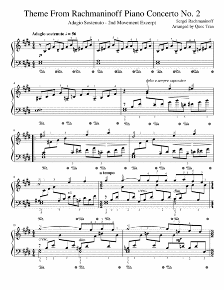Theme from Rachmaninoff Piano Concerto No. 2 - Adagio Sostenuto - 2nd Movement Excerpt (arr. Quoc Tran)