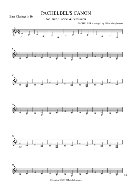 Pachelbel's Cannon - for Flute, Clarinet & Percussion - BASS CLARINET part (arr. Ellen Macpherson)
