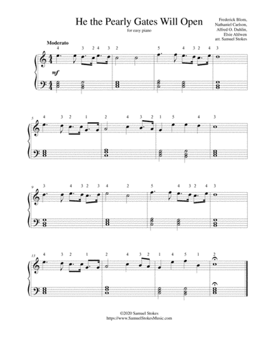 He the Pearly Gates Will Open - for easy piano (arr. Samuel Stokes)