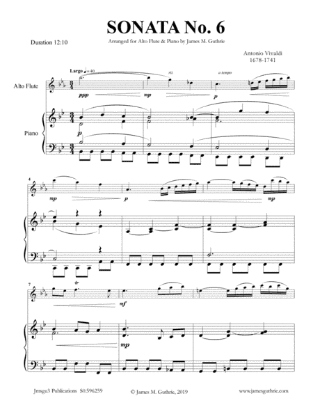 Vivaldi: Sonata No. 6 for Alto Flute & Piano (arr. James M. Guthrie, ASCAP)