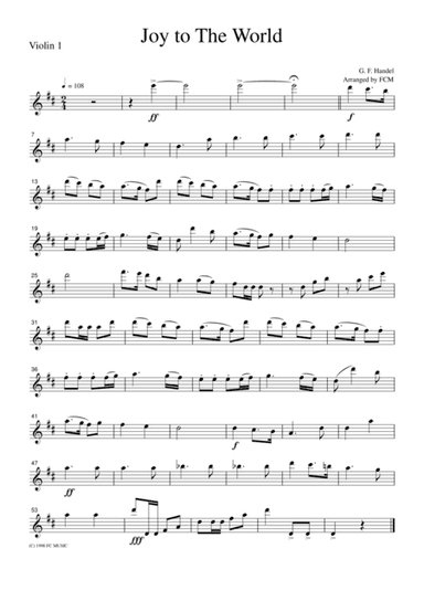 Christmas Carol  Joy to the World, for string quartet, CH902 (arr. FCMUSIC)