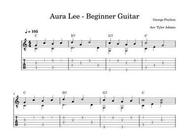 Aura Lee (Beginner Solo Guitar) (arr. Tyler Adams)