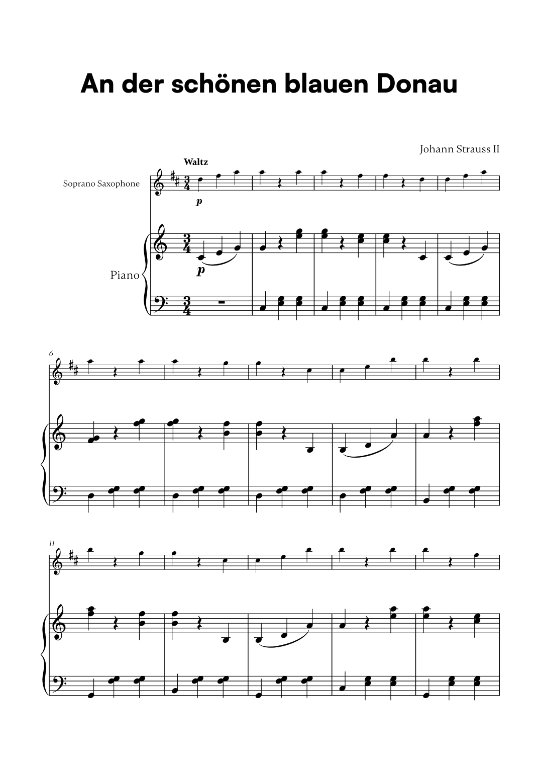 Johann Strauss II - An der scho¨nen blauen Donau for Soprano Saxophone and Piano (arr. Cadenza Editions)