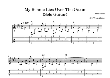 My Bonnie Lies Over The Ocean (Intermediate Solo Guitar) (arr. Tyler Adams)