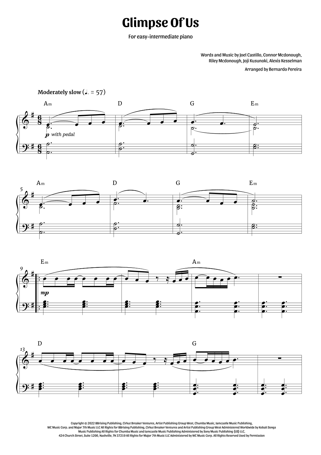 Glimpse Of Us (arr. Bernardo Pereira)