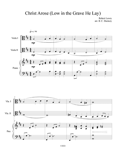 Christ Arose (Low in the Grave He Lay) for Viola Duet with Piano Accompaniment (arr. B. C. Dockery)