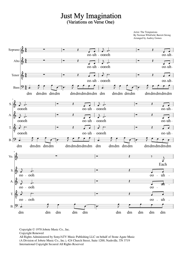 Just My Imagination (running Away With Me) (arr. Audrey Gomes)