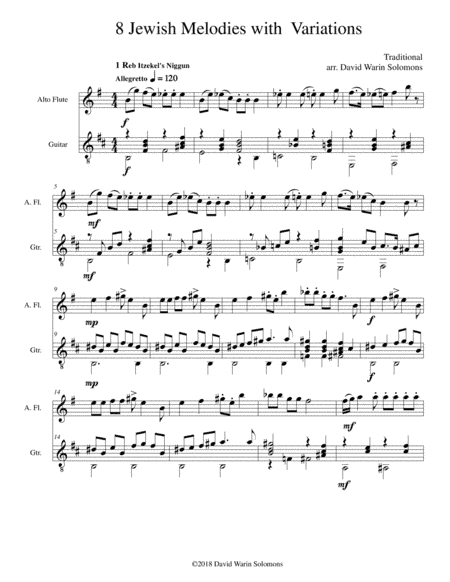 8 Jewish Melodies with Variations for alto flute and guitar (arr. David Warin Solomons)