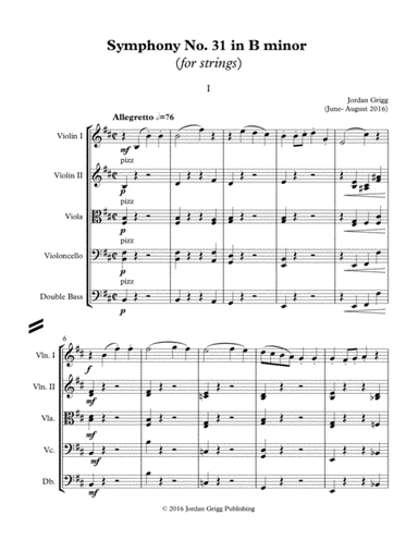 Symphony No 31 in B minor (for strings)-Score and parts