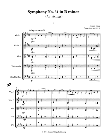 Symphony No 31 in B minor (for strings)-Score and parts