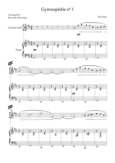 Gymnopédie nº 1 - For Clarinet in Bb and Piano (arr. Bernardo Thronicke)