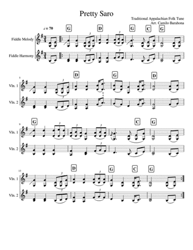 Pretty Saro : Fiddle (arr. Camilo Barahona)