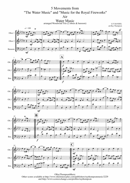 Handel: 5 Movements from the Water Music and Royal Fireworks Music - woodwind trio (2 ob,bsn) (arr. Ray Thompson)