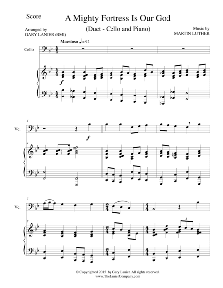 A MIGHTY FORTRESS IS OUR GOD (Duet – Cello and Piano/Score and Parts) (arr. Gary Lanier)