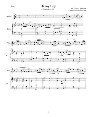 Danny Boy, a Londonderry Air, arranged for Violin and Piano (arr. Gregory Hamilton)