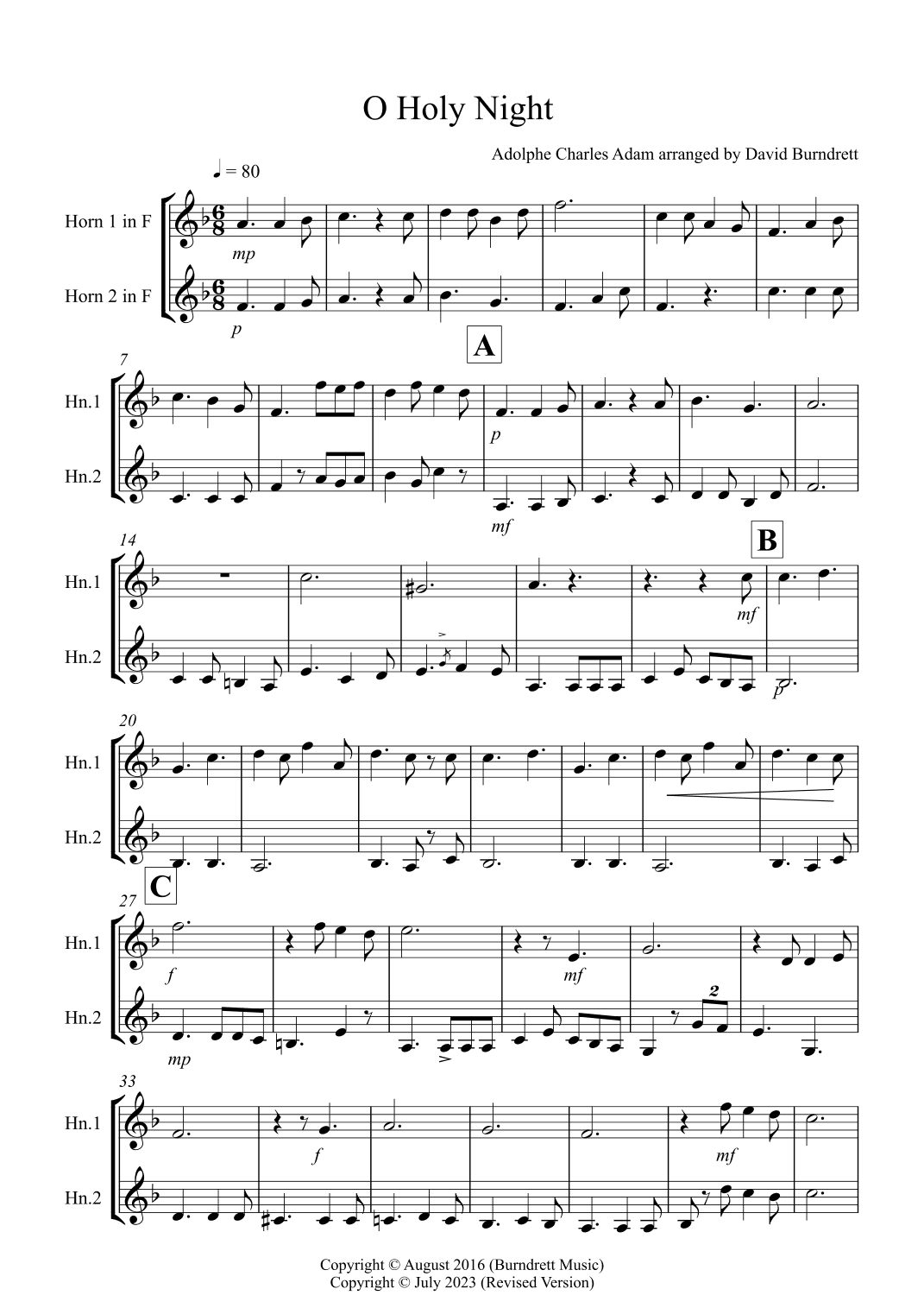 O Holy Night for Horn Duet (arr. David Burndrett)