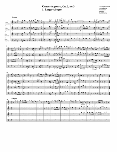 Concerto grosso Op.6, no.3 (arrangement for 4 recorders) (arr. Gil Garty)