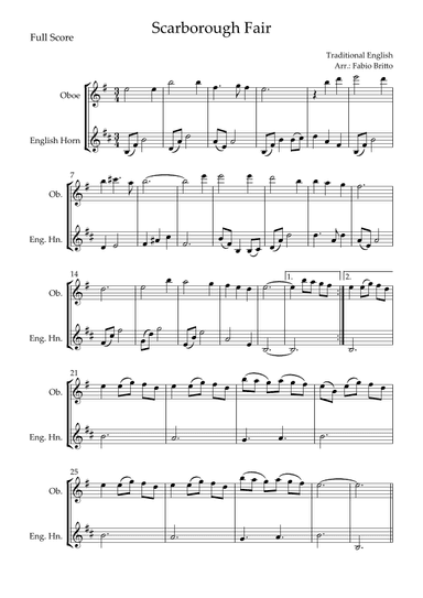 Scarborough Fair for Oboe & English Horn Duo (arr. Fabio Britto)