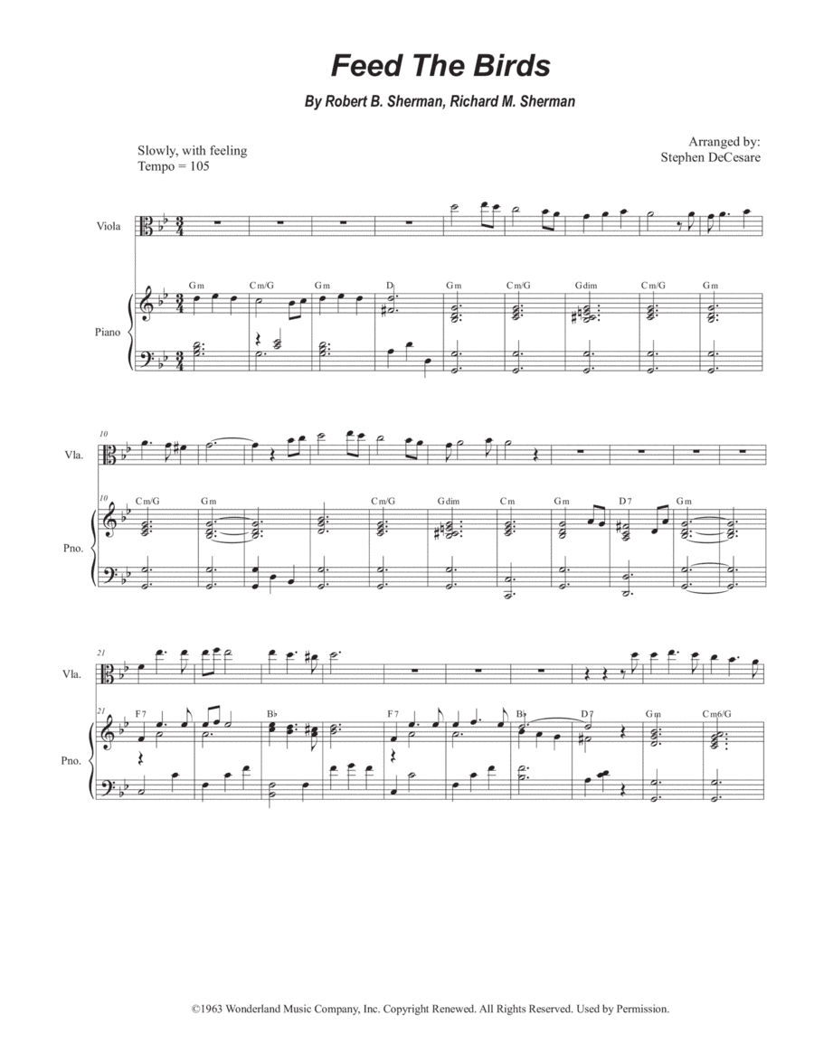 Feed The Birds (tuppence A Bag) (arr. Stephen DeCesare)