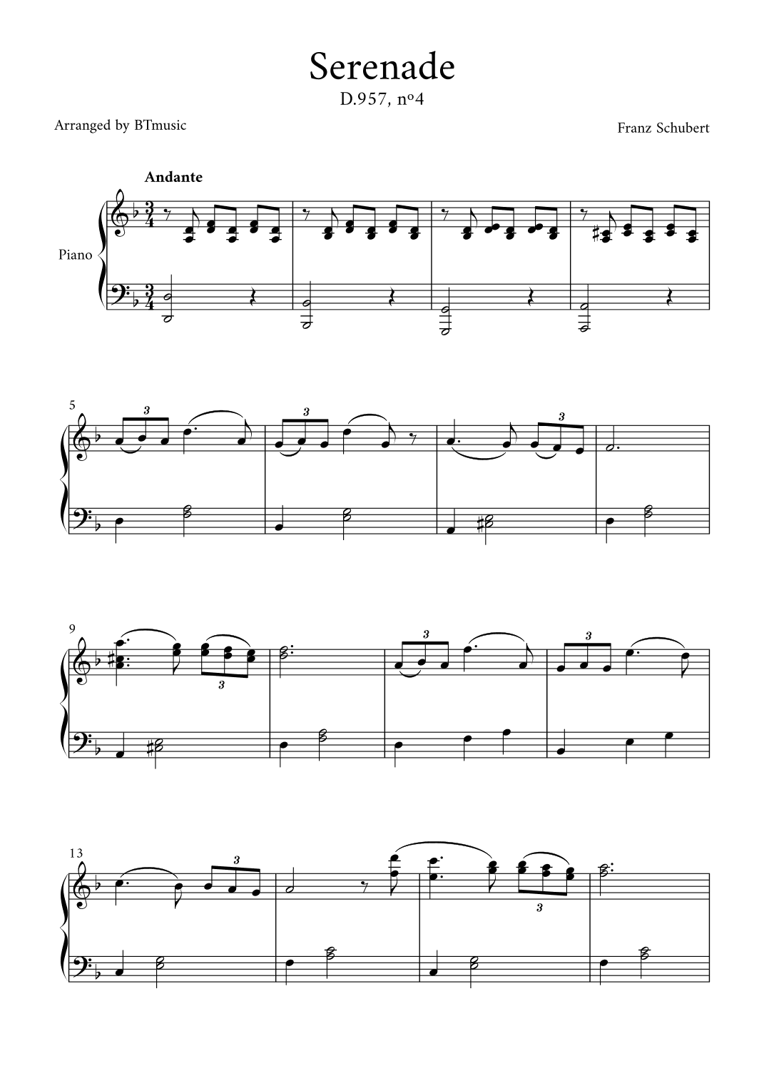 Serenade (D.957, n.4) - Schubert (arr. BTmusic)