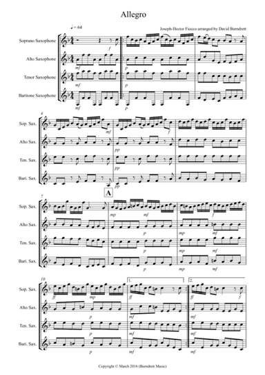 Allegro by Fiocco for Saxophone Quartet (arr. David Burndrett)