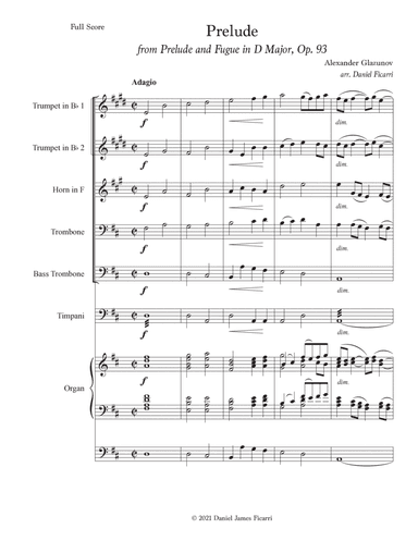Prelude in D Major, Op. 93 (Organ, Brass & Timpani) (arr. Daniel James Ficarri)