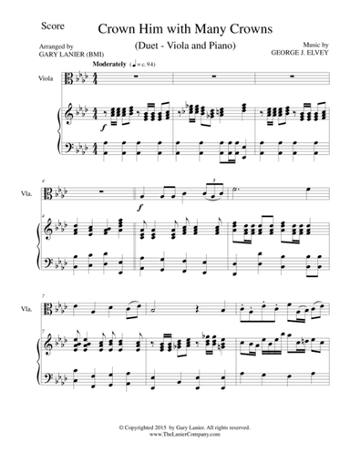 CROWN HIM WITH MANY CROWNS (Duet – Viola and Piano/Score and Parts) (arr. Gary Lanier)