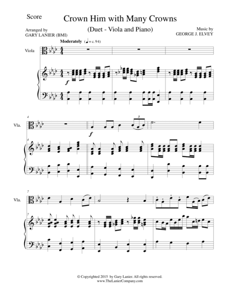CROWN HIM WITH MANY CROWNS (Duet – Viola and Piano/Score and Parts) (arr. Gary Lanier)