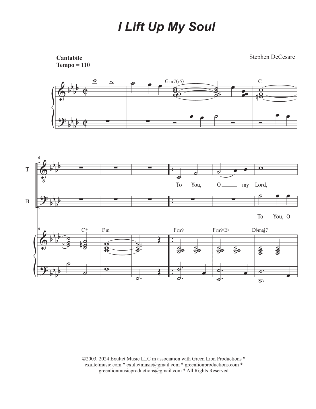 I Lift Up My Soul (2-part choir - (TB)