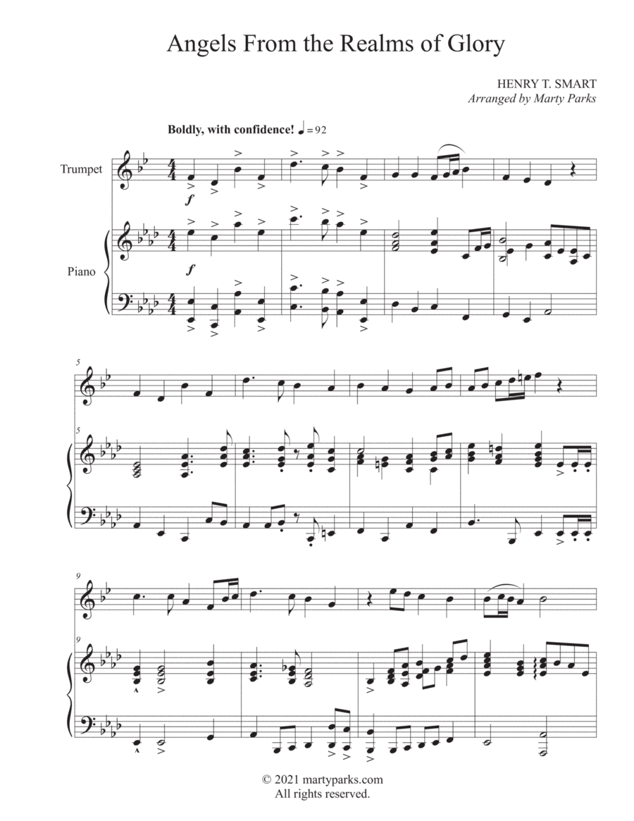 Angels From the Realms of Glory (Trumpet-Piano) (arr. Marty Parks)
