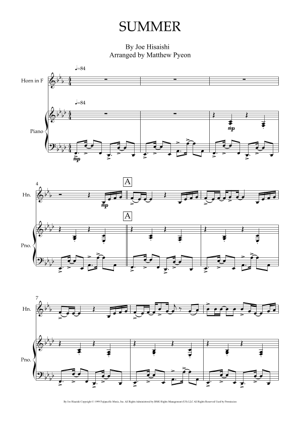 Summer (arr. Matthew pyeon)