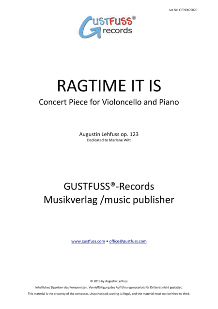 Ragtime It Is - Concert Piece for Violoncello and Piano