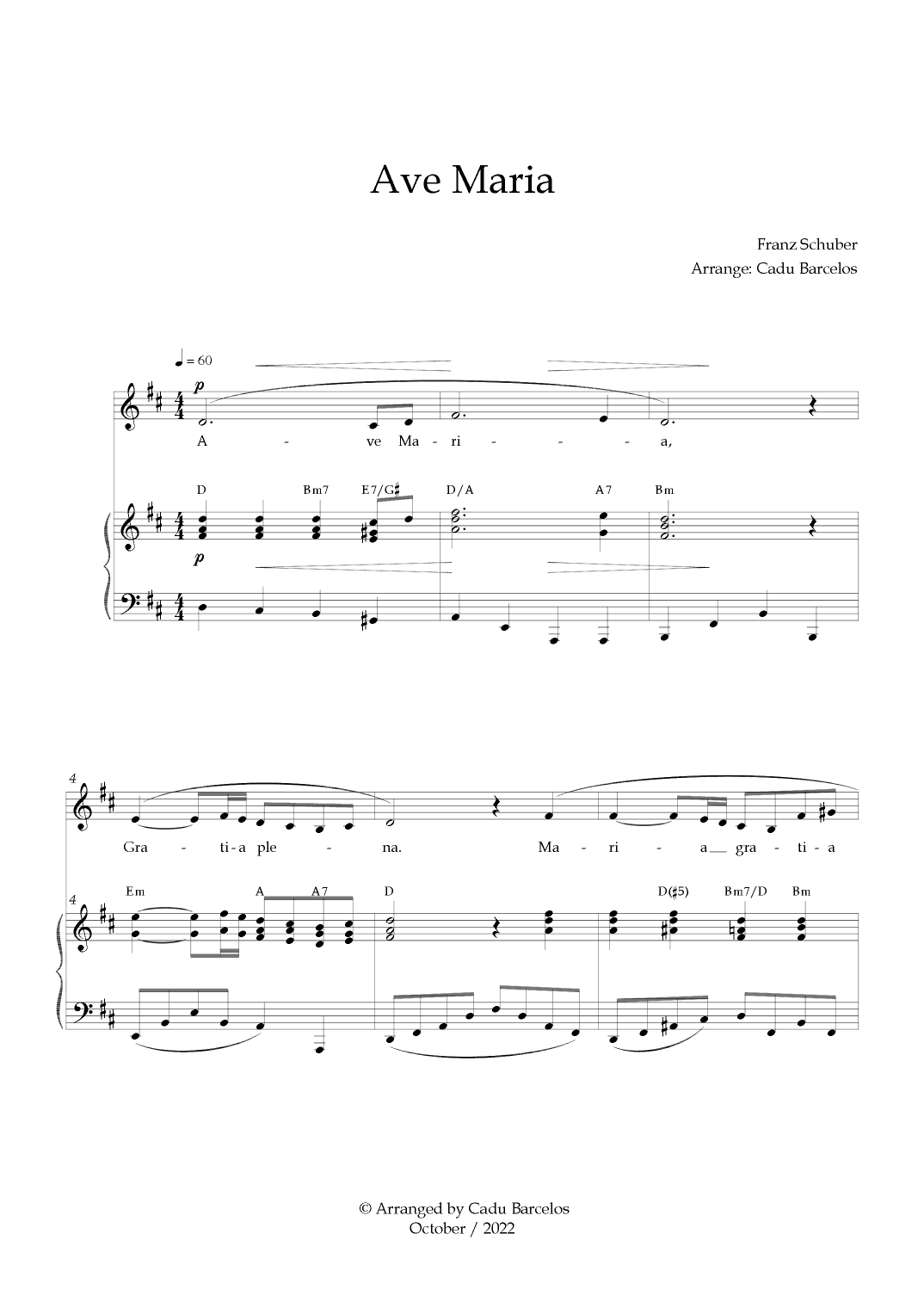 Ave Maria - Schubert D Major Chords (arr. Cadu Barcelos)
