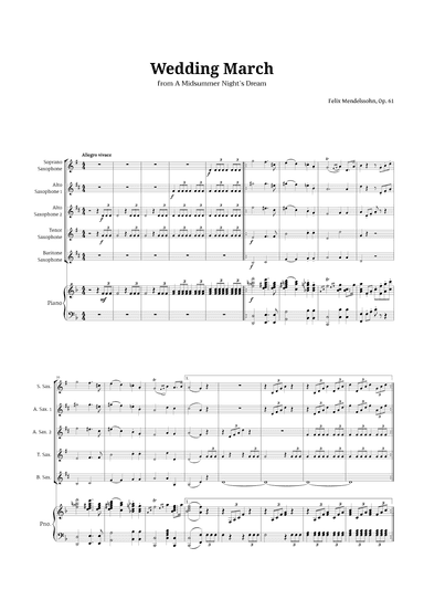 Wedding March by Mendelssohn for Sax Quintet and Piano (arr. Langanho)