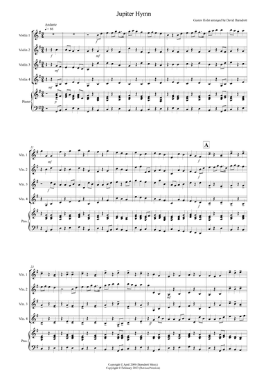Jupiter Hymn for Violin Quartet (arr. David Burndrett)