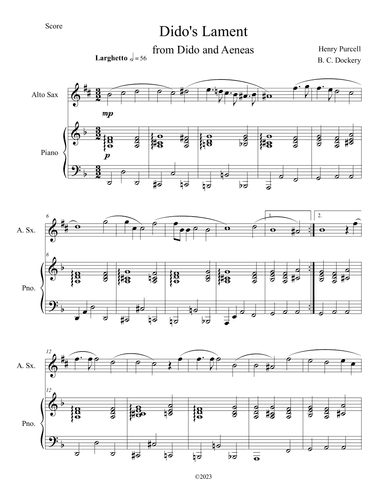 Dido's Lament (Alto Sax Solo with Piano Accompaniment) (arr. B. C. Dockery)