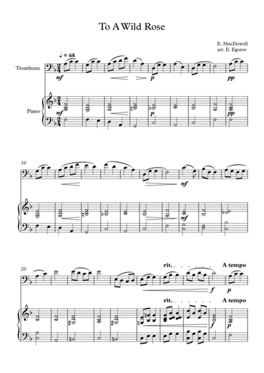To A Wild Rose, Edward MacDowell, For Trombone & Piano (arr. Eugene Egorov)